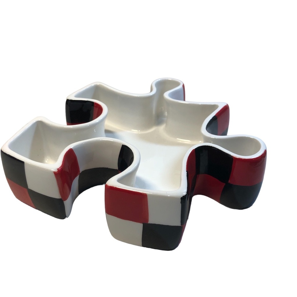 Puzzle Serving Dish Fisher Home Products Checkered red black check